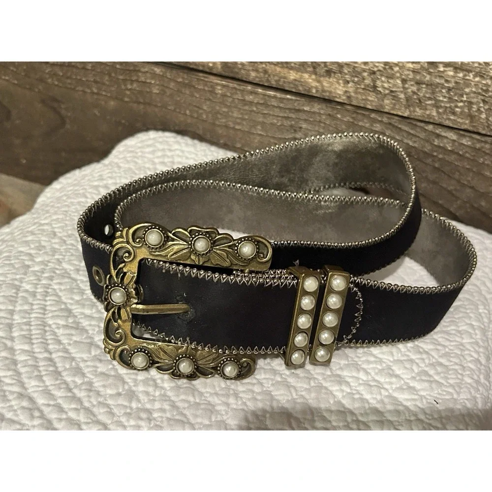 Kathy van zeeland black gold pearl belt Belt Size‎ Medium